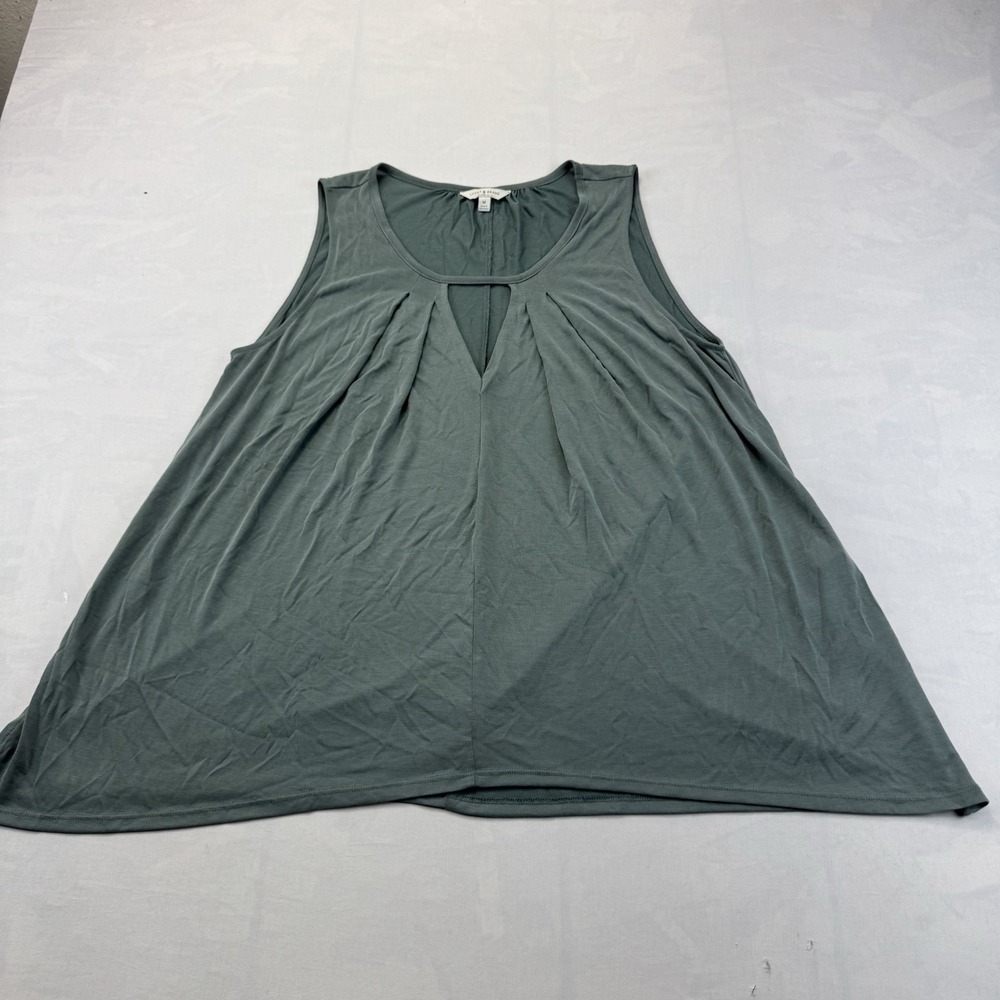 Lucky Brand Women's Medium Green Modal Sleeveless Pleated Swing Tank Top